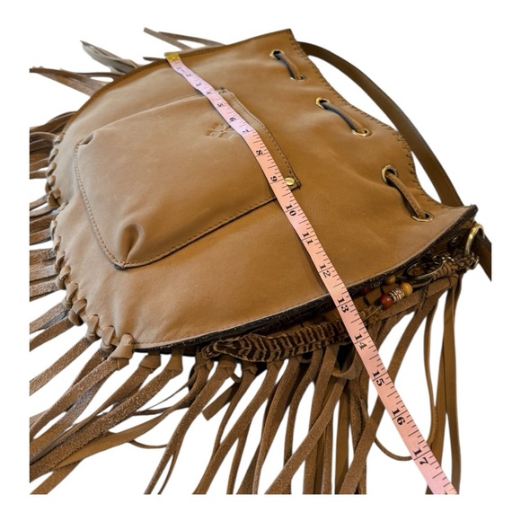 Patricia Nash Large Carrara Drawstring Leather Wheat Crossbody Fringe Western - Picture 12 of 16